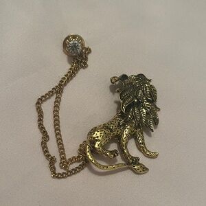 Gold Lion Chain Brooch